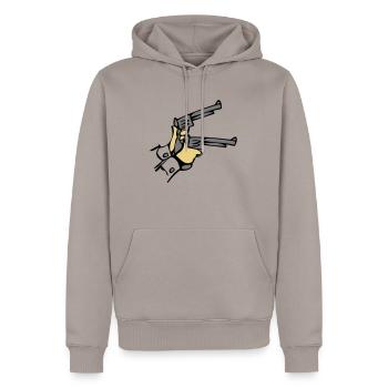 Waffen Pistolen hände dell - Männer Premium Bio Hoodie - Taupe - Vorne - Nico (187cm)
