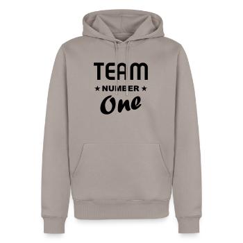Team One - Männer Premium Bio Hoodie - Taupe - Vorne - Nico (187cm)