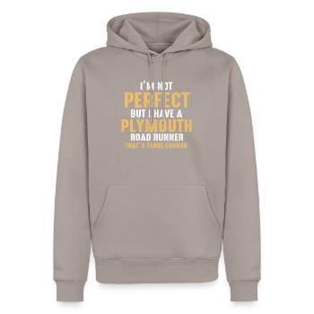 Ich bin nicht perfekt, aber ich habe einen Plymout - Männer Premium Bio Hoodie - Taupe - Vorne - Nico (187cm)