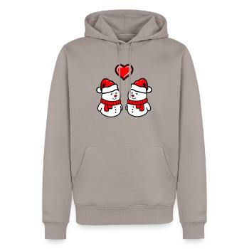 Schneemann love - Männer Premium Bio Hoodie - Taupe - Vorne - Nico (187cm)