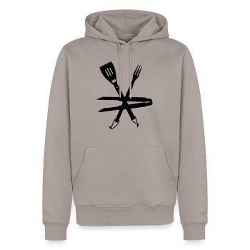 Grillbesteck / BBQ Utensils (1c) - Männer Premium Bio Hoodie - Taupe - Vorne - Nico (187cm)