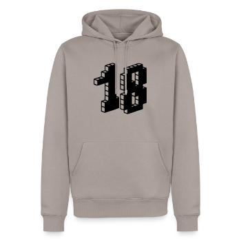 Endlich 18 große Zahl 18. Geburtstag Volljährig - Männer Premium Bio Hoodie - Taupe - Vorne - Nico (187cm)