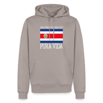 Life Is What You Make Of It Pura Vida Costa Rica - Männer Premium Bio Hoodie - Taupe - Vorne - Nico (187cm)