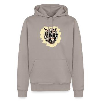 Motif tigre cool sur fond - Sweat à capuche Premium bio Homme - taupe - Devant - Nico (187cm)