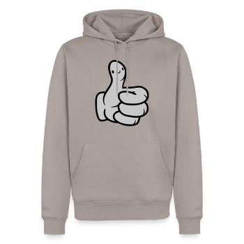 Gesicht Comic Hand Daumen - Männer Premium Bio Hoodie - Taupe - Vorne - Nico (187cm)