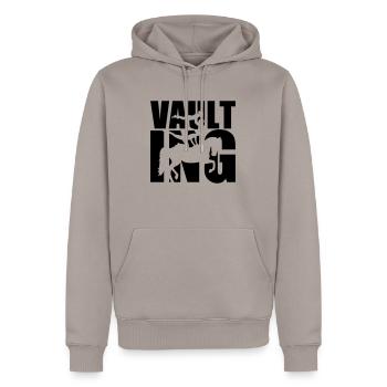 Voltigieren - Männer Premium Bio Hoodie - Taupe - Vorne - Nico (187cm)