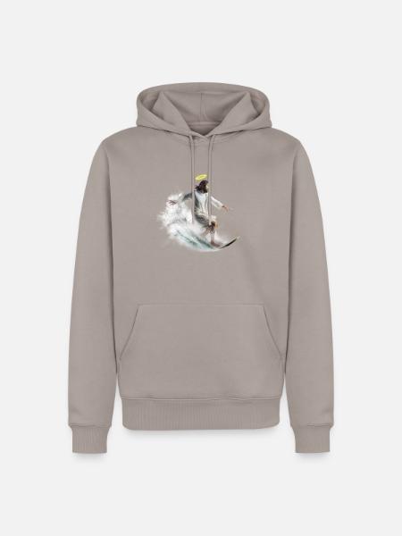 Surf-Gott mit Heiligenschein - Männer Premium Bio Hoodie - Taupe