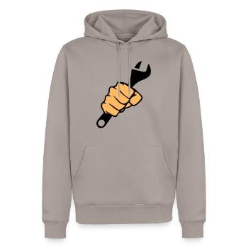Fist Wrench - Men’s Premium Organic Hoodie - taupe - Front - Nico (187cm)