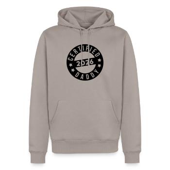 Certified Daddy 26 Dad Father Baby Dad 2026 - Men’s Premium Organic Hoodie - taupe - Front - Nico (187cm)