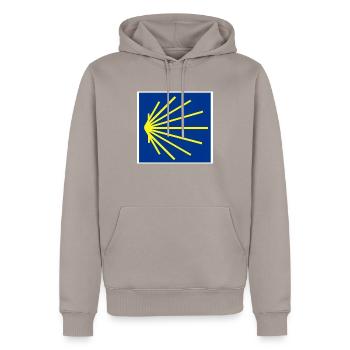 Jakobsweg - Männer Premium Bio Hoodie - Taupe - Vorne - Nico (187cm)