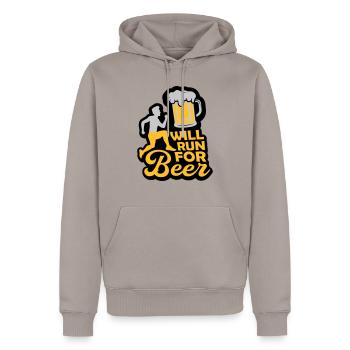 Courir pour la bière - Sweat à capuche Premium bio Homme - taupe - Devant - Nico (187cm)