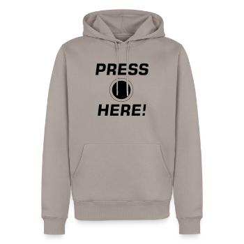 Press Here! - Männer Premium Bio Hoodie - Taupe - Vorne - Nico (187cm)