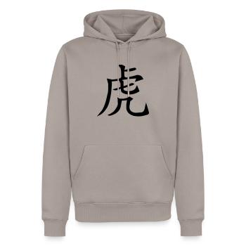 tierkreiszeichen_tiger_1_farbig - Männer Premium Bio Hoodie - Taupe - Vorne - Nico (187cm)