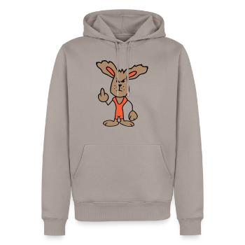 Hase Mittelfinger Zeigen Böse Frech Beleidigend - Männer Premium Bio Hoodie - Taupe - Vorne - Nico (187cm)