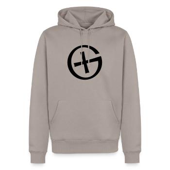Geocaching Logo - Männer Premium Bio Hoodie - Taupe - Vorne - Nico (187cm)
