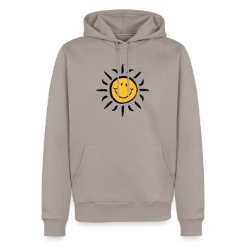 Beau soleil avec le visage souriant - Sweat à capuche Premium bio Homme - taupe - Devant - Nico (187cm)