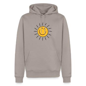 Soleil heureux souriant - Sweat à capuche Premium bio Homme - taupe - Devant - Nico (187cm)