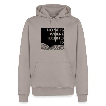home is where techno is - Männer Premium Bio Hoodie - Taupe - Vorne - Nico (187cm)
