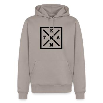 TEAM x LOGO - Männer Premium Bio Hoodie - Taupe - Vorne - Nico (187cm)