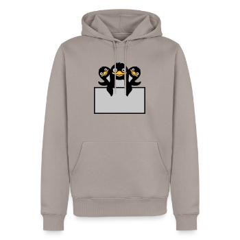 3 Pinguine hinter Schild - Männer Premium Bio Hoodie - Taupe - Vorne - Nico (187cm)
