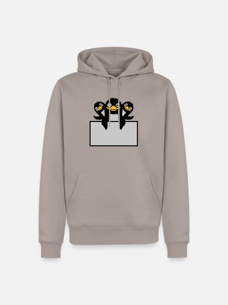 3 penguins behind shield - Men’s Premium Organic Hoodie - taupe