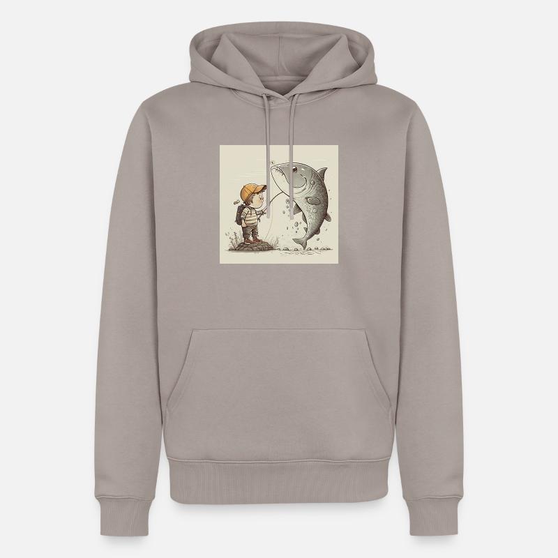 Kleiner Junge angelt Geschenk - Männer Premium Bio Hoodie - Taupe