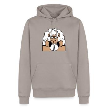 mouton nerd geek livre lecture nerd lunettes à monture de corne bureau - Sweat à capuche Premium bio Homme - taupe - Devant - Nico (187cm)