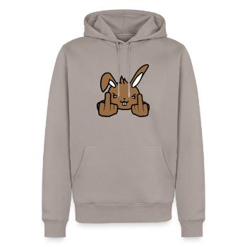 Hase Mittelfinger Zeigen Böse Frech Beleidigend - Männer Premium Bio Hoodie - Taupe - Vorne - Nico (187cm)