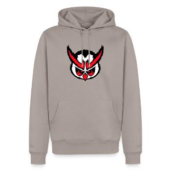 Eule guckt böse gefährlich cool Gesicht Kopf Comic - Männer Premium Bio Hoodie - Taupe - Vorne - Nico (187cm)