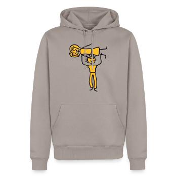 Strong man about a woman who wears pair - Men’s Premium Organic Hoodie - taupe - Front - Nico (187cm)