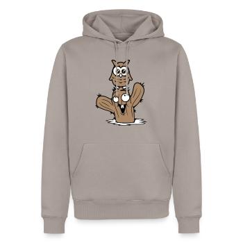 Eule Kaktus Wüste 2 Freunde glücklich Team Cartoon - Männer Premium Bio Hoodie - Taupe - Vorne - Nico (187cm)