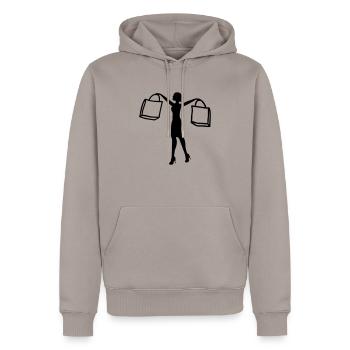 Woman Shopping - Men’s Premium Organic Hoodie - taupe - Front - Nico (187cm)