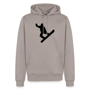 snowboard - Men’s Premium Organic Hoodie - taupe - Front - Nico (187cm)