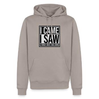 I came saw forget - Männer Premium Bio Hoodie - Taupe - Vorne - Nico (187cm)