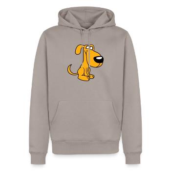 Chien, Fou, Petit, Heureux, Drôle, Idiot, Cool - Sweat à capuche Premium bio Homme - taupe - Devant - Nico (187cm)