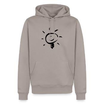 Happy Bulb / Fröhliche Glühbirne 1c - Männer Premium Bio Hoodie - Taupe - Vorne - Nico (187cm)