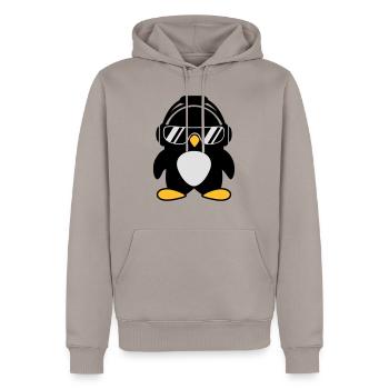 Pinguin mit Kopfhörer - Männer Premium Bio Hoodie - Taupe - Vorne - Nico (187cm)