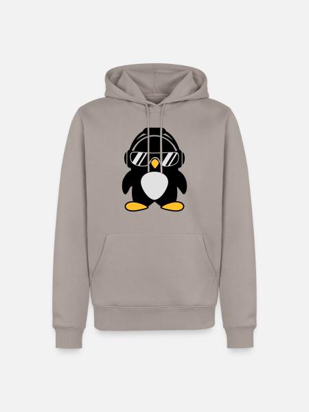 Pinguin mit Kopfhörer - Männer Premium Bio Hoodie - Taupe