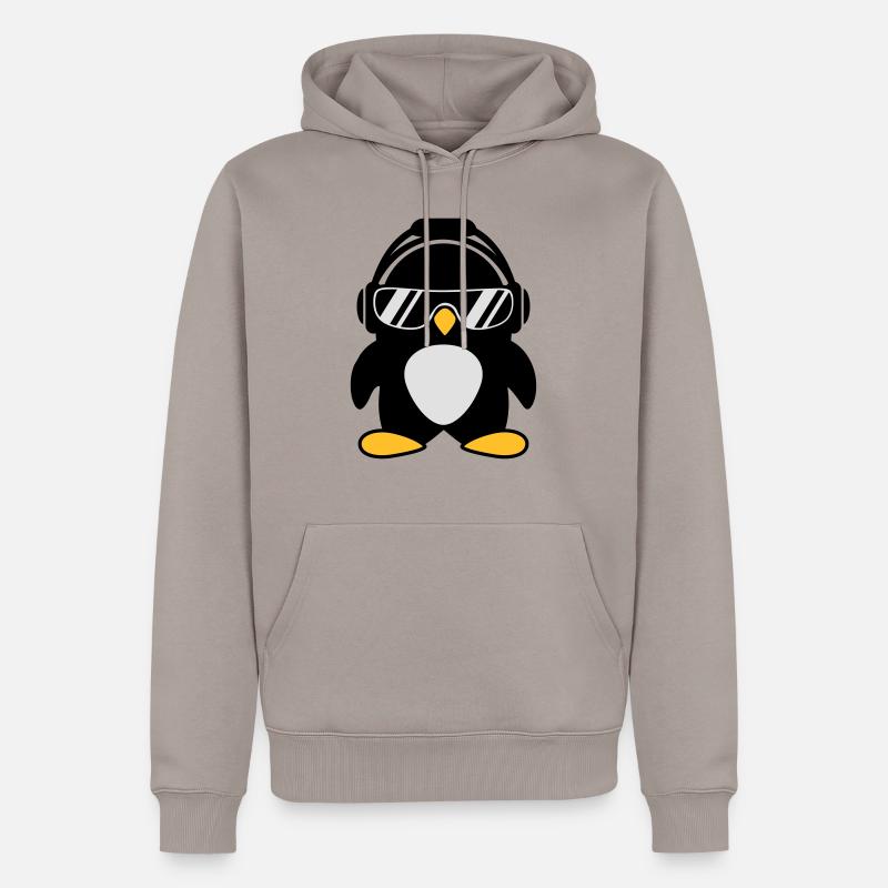 Pinguin mit Kopfhörer - Männer Premium Bio Hoodie - Taupe