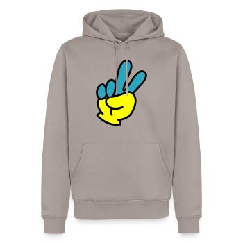 Peace Hand Ukraine - Männer Premium Bio Hoodie - Taupe - Vorne - Nico (187cm)