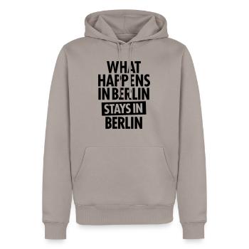 What Happens In Berlin Stays In Berlin - Männer Premium Bio Hoodie - Taupe - Vorne - Nico (187cm)