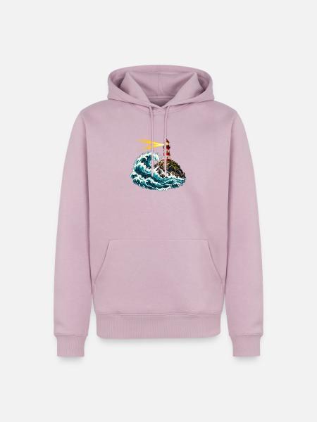 Leuchtturm über einer schwingenden Welle - Männer Premium Bio Hoodie - Altrosa