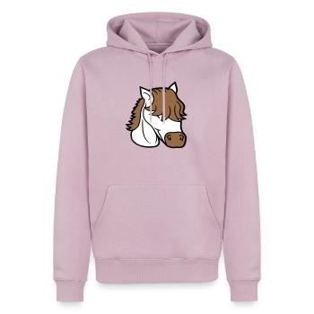 Cheval mignon long bob coupe cheveux sourires mignon - Sweat à capuche Premium bio Homme - rose poudré - Devant - Nico (187cm)