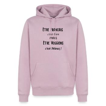 Etre Vosgiens c'est mieux - Sweat à capuche Premium bio Homme - rose poudré - Devant - Nico (187cm)