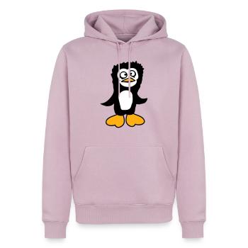 Le pingouin a l’air confus, stupide, drôle, grimace - Sweat à capuche Premium bio Homme - rose poudré - Devant - Nico (187cm)