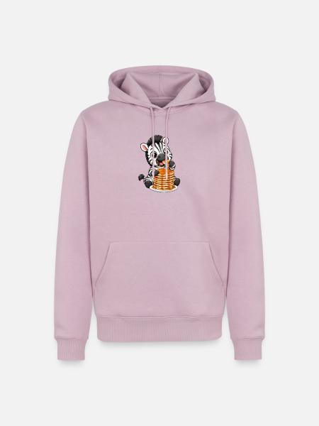 Zebra mit Pancakes Lustiger Cartoon - Männer Premium Bio Hoodie - Altrosa