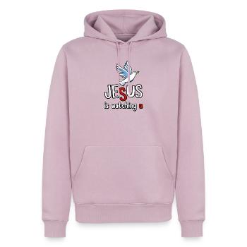 Jesus is watching u - Männer Premium Bio Hoodie - Altrosa - Vorne - Nico (187cm)