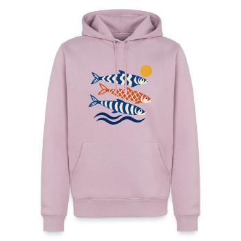 Koi Wellen im Sonnenkreis - Männer Premium Bio Hoodie - Altrosa - Vorne - Nico (187cm)