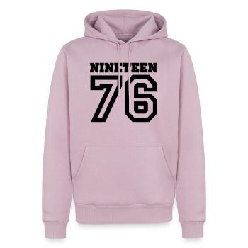 1976 - Sweat à capuche Premium bio Homme - rose poudré - Devant - Nico (187cm)