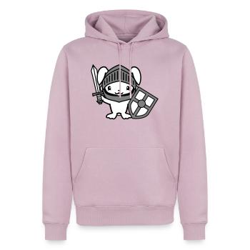 Lapin Chevalier Épée Bouclier Armure Casque Château Héros - Sweat à capuche Premium bio Homme - rose poudré - Devant - Nico (187cm)